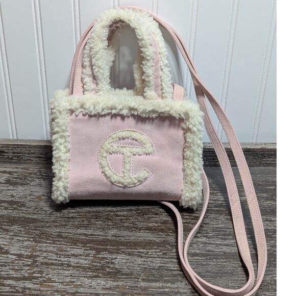 Telfar UGG Pink Cream Sherpa Suede Mini Shopper Crossbody Bag - Picture 1 of 8